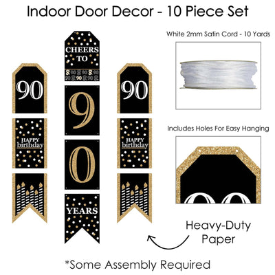 Adult 90th Birthday - Gold - Hanging Vertical Paper Door Banners - Birthday Party Wall Decoration Kit - Indoor Door Decor