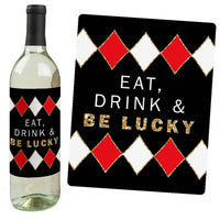 Las Vegas - Casino Party Decorations for Women and Men - Wine Bottle Label Stickers - Set of 4