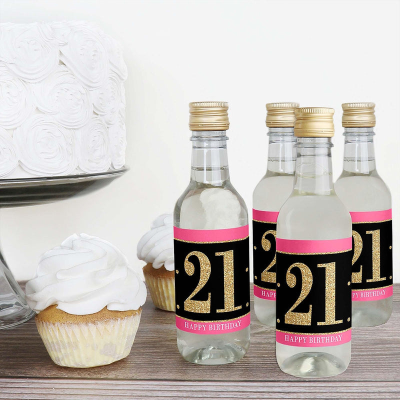 Finally 21 Girl - 21st Birthday - Mini Wine and Champagne Bottle Label Stickers - 21st Birthday Party Favor Gift - For Women and Men - Set of 16