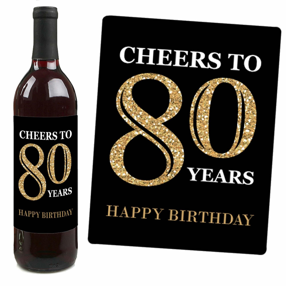 Adult 80th Birthday - Gold - Decorations for Women and Men - Wine Bottle Label Birthday Party Gift - Set of 4