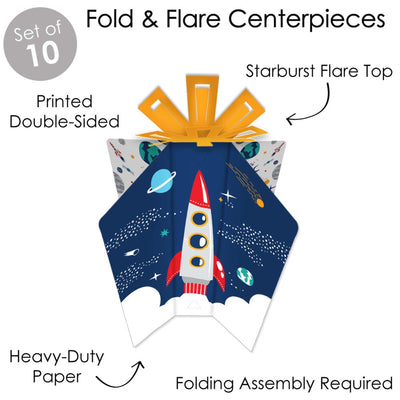 Blast Off to Outer Space - Table Decorations - Rocket Ship Baby Shower or Birthday Party Fold and Flare Centerpieces - 10 Count