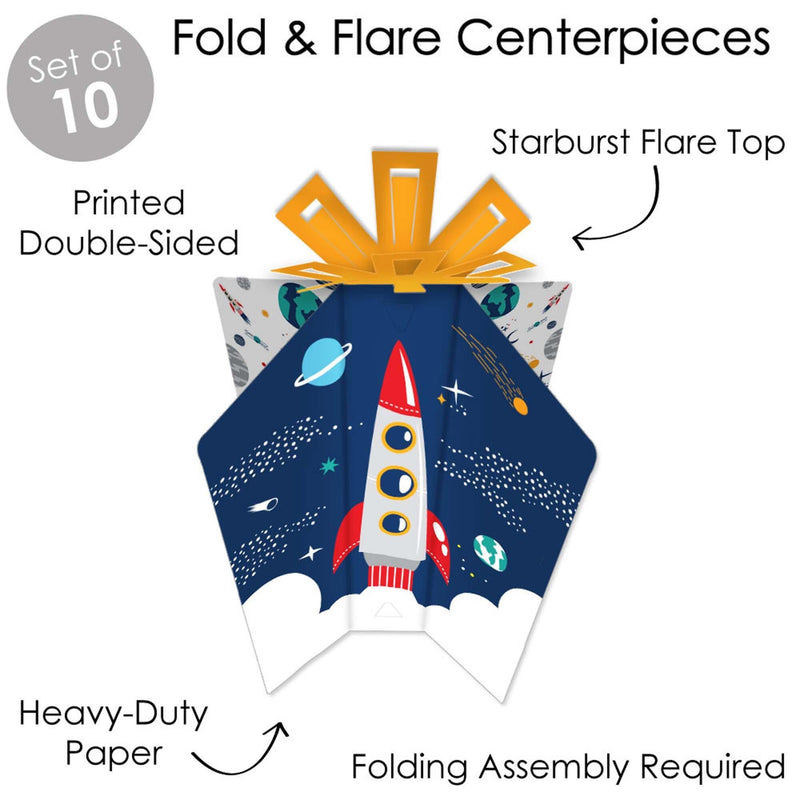 Blast Off to Outer Space - Table Decorations - Rocket Ship Baby Shower or Birthday Party Fold and Flare Centerpieces - 10 Count
