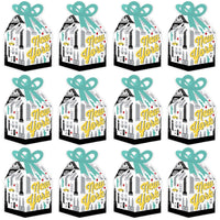 NYC Cityscape - Square Favor Gift Boxes - New York City Party Bow Boxes - Set of 12