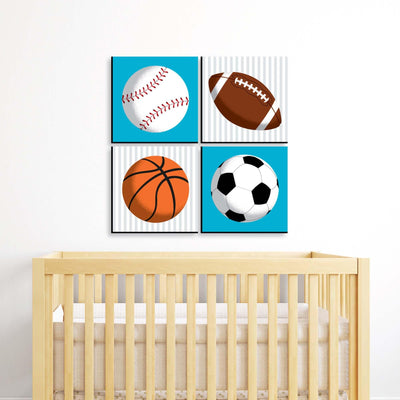 Go, Fight, Win - Sports - Kids Room, Nursery Decor and Home Decor - 11 x 11 inches Nursery Wall Art - Set of 4 Prints for Baby's Room