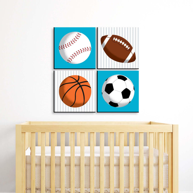 Go, Fight, Win - Sports - Kids Room, Nursery Decor and Home Decor - 11 x 11 inches Nursery Wall Art - Set of 4 Prints for Baby&