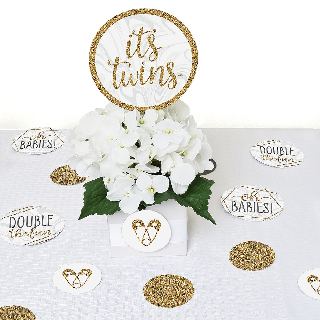 It's Twins - Gold Twins Baby Shower Giant Circle Confetti - Party Decorations - Large Confetti 27 Count