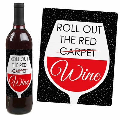 Red Carpet Hollywood - Movie Night Party Decorations for Women and Men - Wine Bottle Label Stickers - Set of 4