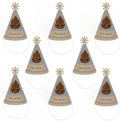 Party 'Til You're Pooped - Cone Poop Emoji Happy Birthday Party Hats for Kids and Adults - Set of 8 (Standard Size)