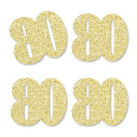 Gold Glitter 80 - No-Mess Real Gold Glitter Cut-Out Numbers - 80th Birthday Party Confetti - Set of 24