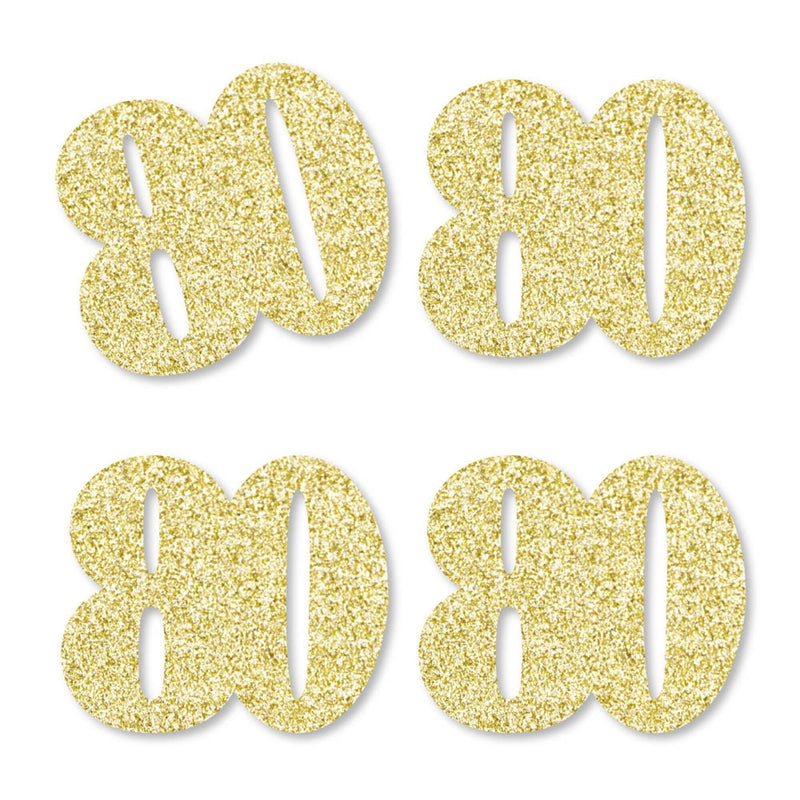 Gold Glitter 80 - No-Mess Real Gold Glitter Cut-Out Numbers - 80th Birthday Party Confetti - Set of 24