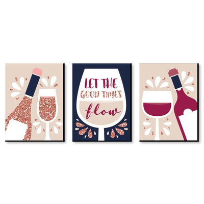 But First, Wine - Bar Wall Art and Home Decor - 7.5 x 10 inches - Set of 3 Prints