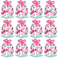 Spa Day - Square Favor Gift Boxes - Girls Makeup Party Bow Boxes - Set of 12
