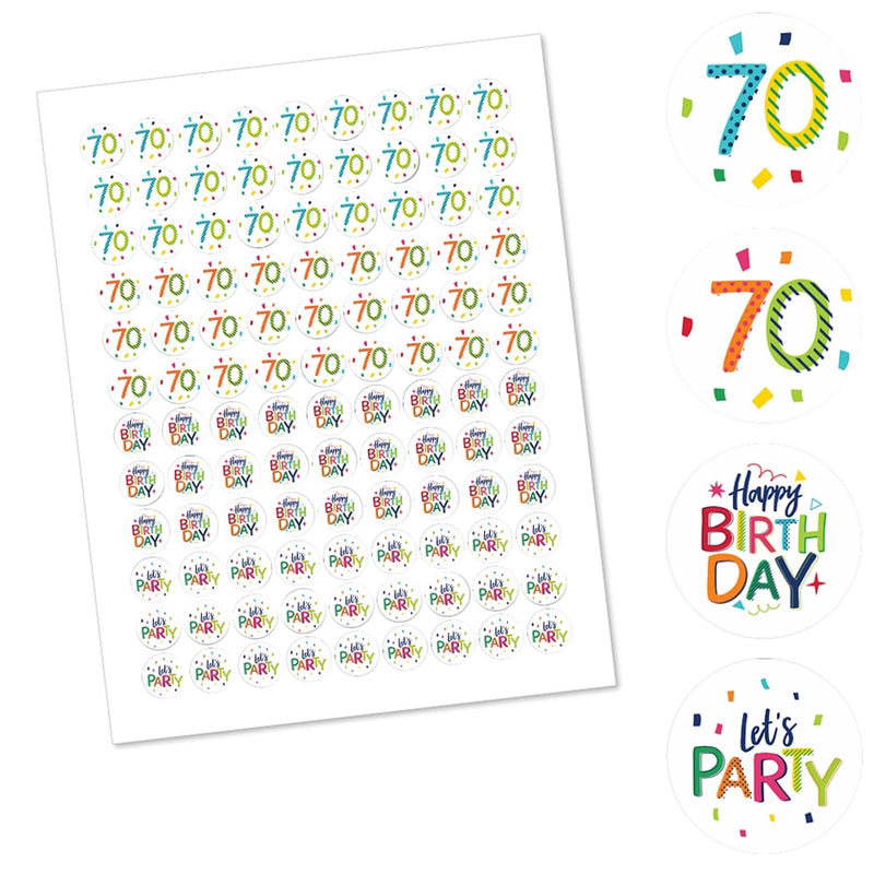 70th Birthday - Cheerful Happy Birthday - Round Candy Labels Colorful Seventieth Birthday Party Favors - Fits Hershey&