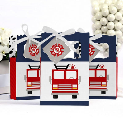 Fired Up Fire Truck - Firefighter Firetruck Baby Shower or Birthday Party Favor Boxes - Set of 12