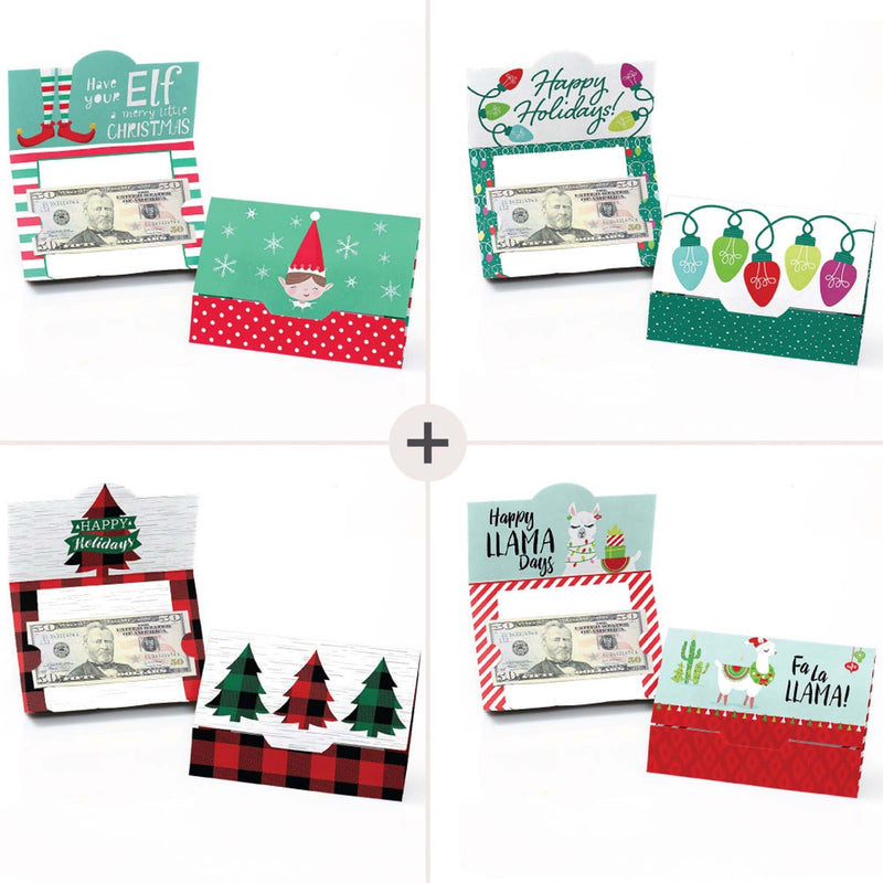 Red & Green Assorted Holiday Cards - Christmas Money And Gift Card Holders - Set of 8