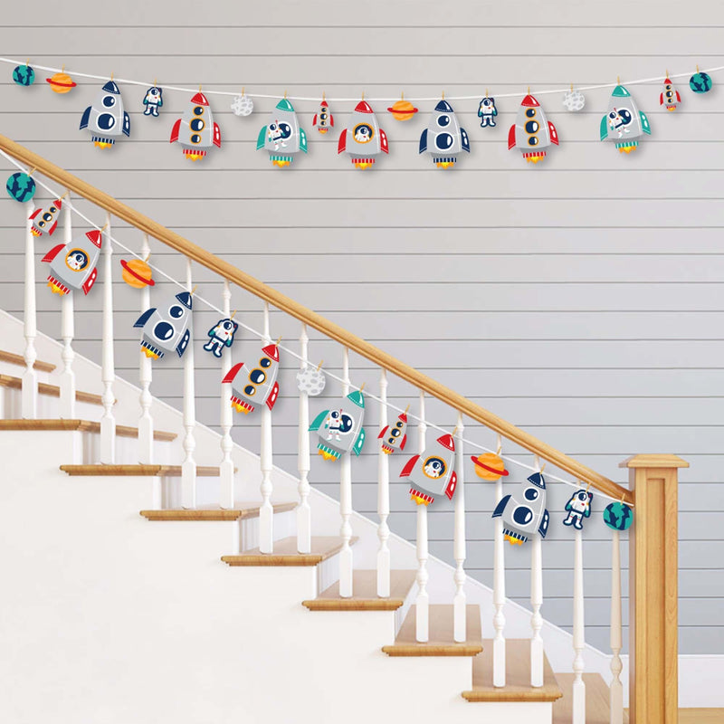 Blast Off to Outer Space - Rocket Ship Baby Shower or Birthday Party DIY Decorations - Clothespin Garland Banner - 44 Pieces