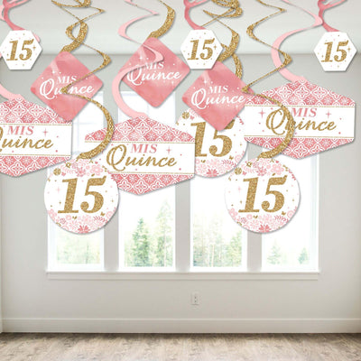 Mis Quince Anos - Quinceanera Sweet 15 Birthday Party Hanging Decor - Party Decoration Swirls - Set of 40