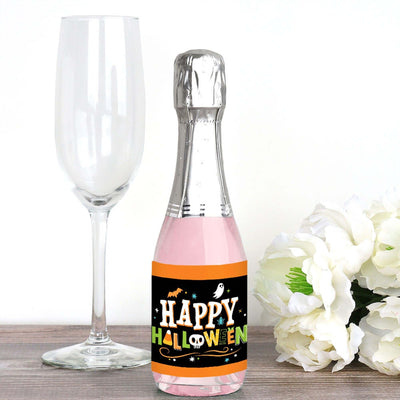 Jack-O'-Lantern Halloween - Mini Wine and Champagne Bottle Label Stickers - Kids Halloween Party Favor Gift for Women and Men - Set of 16