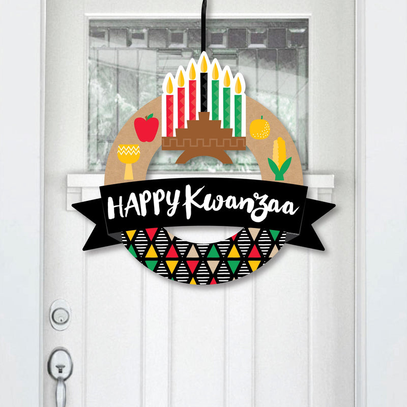 Happy Kwanzaa - Outdoor African Heritage Holiday Party Decor - Front Door Wreath