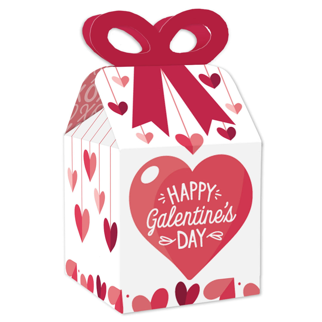 Happy Galentine's Day - Square Favor Gift Boxes - Valentine's Day Party Bow Boxes - Set of 12