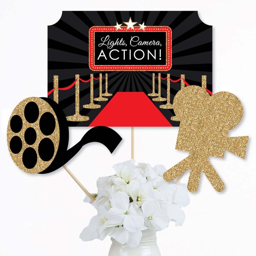 Red Carpet - Movie Night Party Centerpiece Sticks - Table Toppers - Set of 15