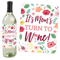 Colorful Floral Happy Mother's Day - We Love Mom Party Decorations for Women and Men - Wine Bottle Label Stickers - Set of 4