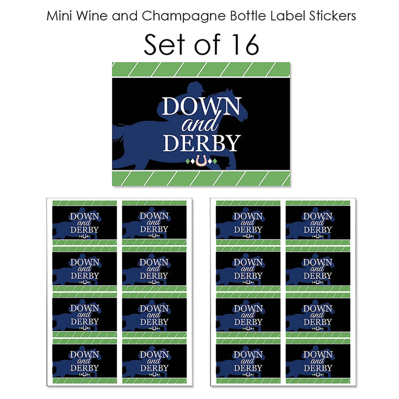 Kentucky Horse Derby - Mini Wine and Champagne Bottle Label Stickers - Horse Race Party Favor Gift - For Women and Men - Set of 16