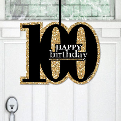 Adult 100th Birthday - Gold - Hanging Porch Birthday Party Outdoor Decorations - Front Door Decor - 1 Piece Sign