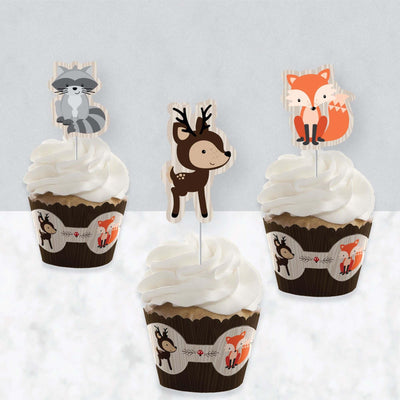Woodland Creatures - Cupcake Decorations - Baby Shower or Birthday Party Cupcake Wrappers and Treat Picks Kit - Set of 24