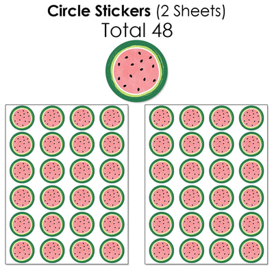 Sweet Watermelon - Mini Candy Bar Wrappers, Round Candy Stickers and Circle Stickers - Fruit Party Candy Favor Sticker Kit - 304 Pieces