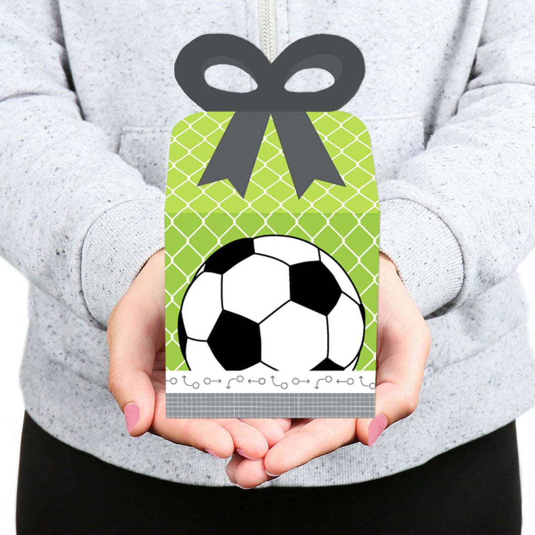 GOAAAL! - Soccer - Square Favor Gift Boxes - Baby Shower or Birthday Party Bow Boxes - Set of 12