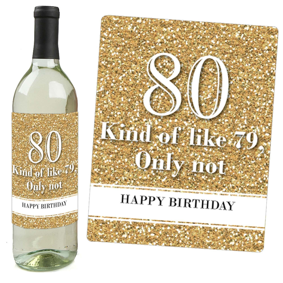 Adult 80th Birthday - Gold - Decorations for Women and Men - Wine Bottle Label Birthday Party Gift - Set of 4
