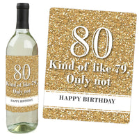 Adult 80th Birthday - Gold - Decorations for Women and Men - Wine Bottle Label Birthday Party Gift - Set of 4