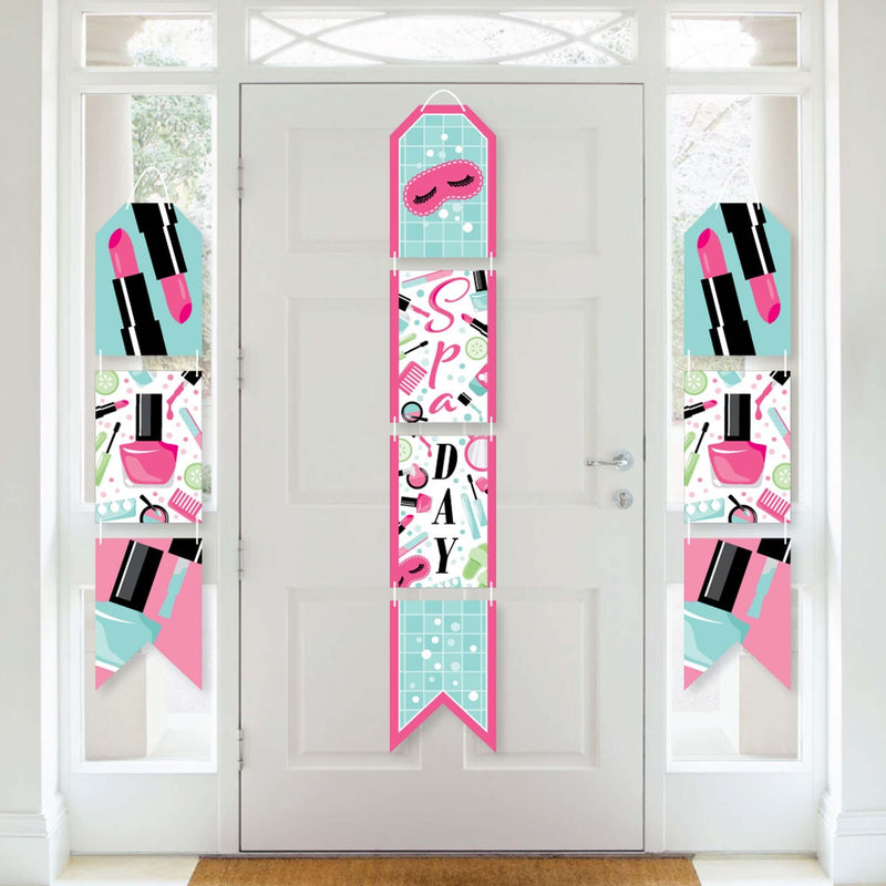 Spa Day - Hanging Vertical Paper Door Banners - Girls Makeup Party Wall Decoration Kit - Indoor Door Decor