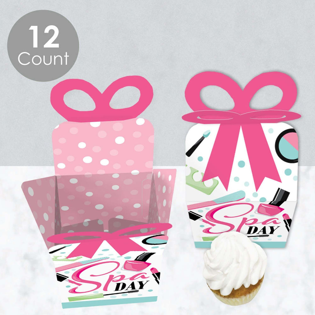 Spa Day - Square Favor Gift Boxes - Girls Makeup Party Bow Boxes - Set of 12