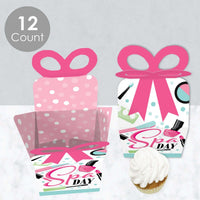 Spa Day - Square Favor Gift Boxes - Girls Makeup Party Bow Boxes - Set of 12