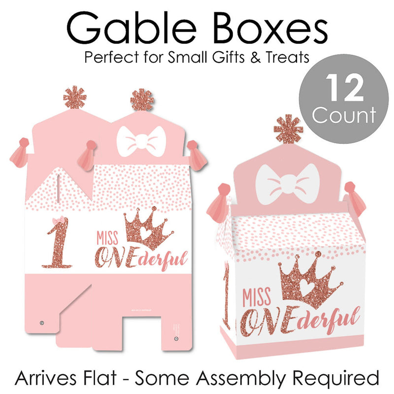 1st Birthday Little Miss Onederful - Treat Box Party Favors - Girl First Birthday Party Goodie Gable Boxes - Set of 12