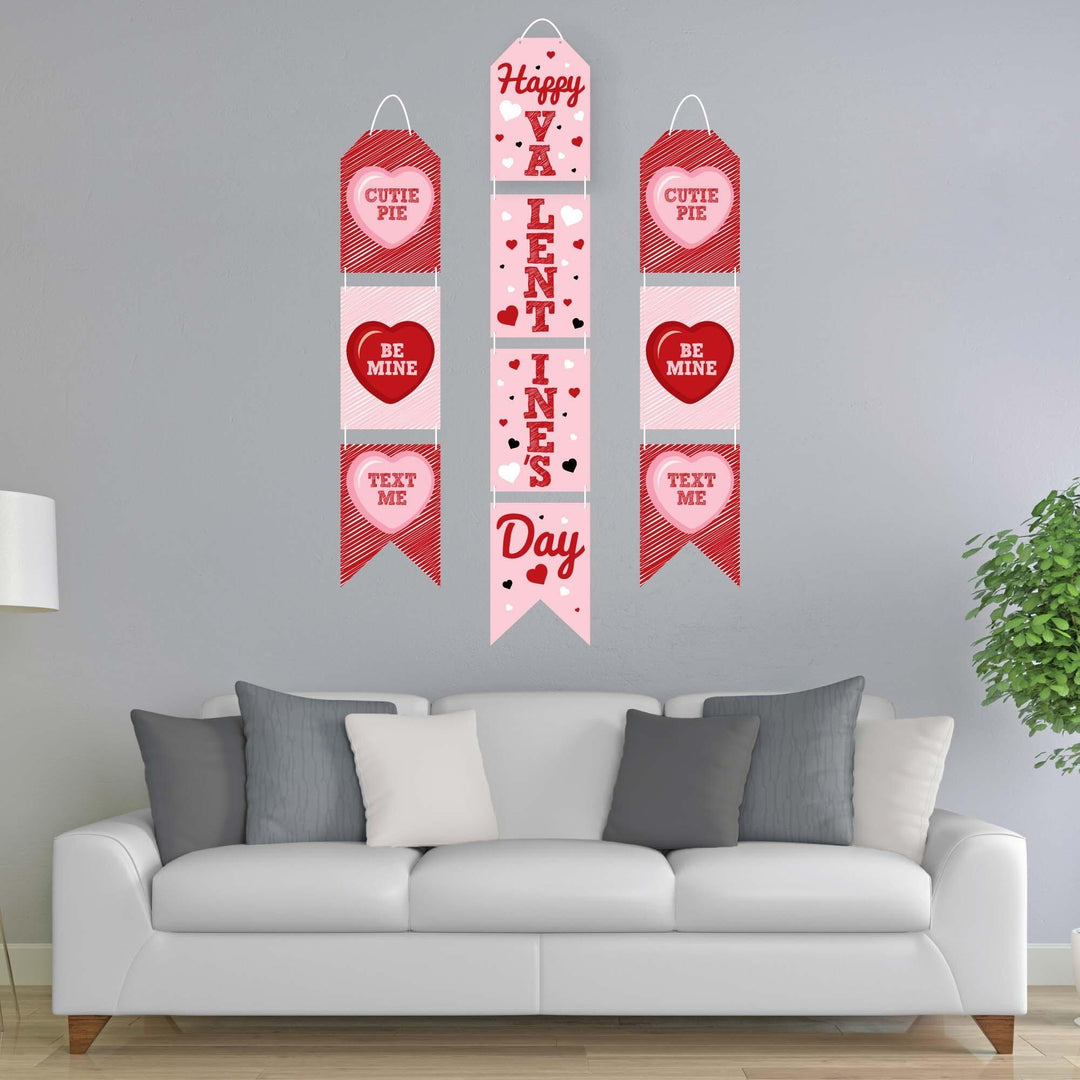 Conversation Hearts - Hanging Vertical Paper Door Banners - Valentine's Day Party Wall Decoration Kit - Indoor Door Decor