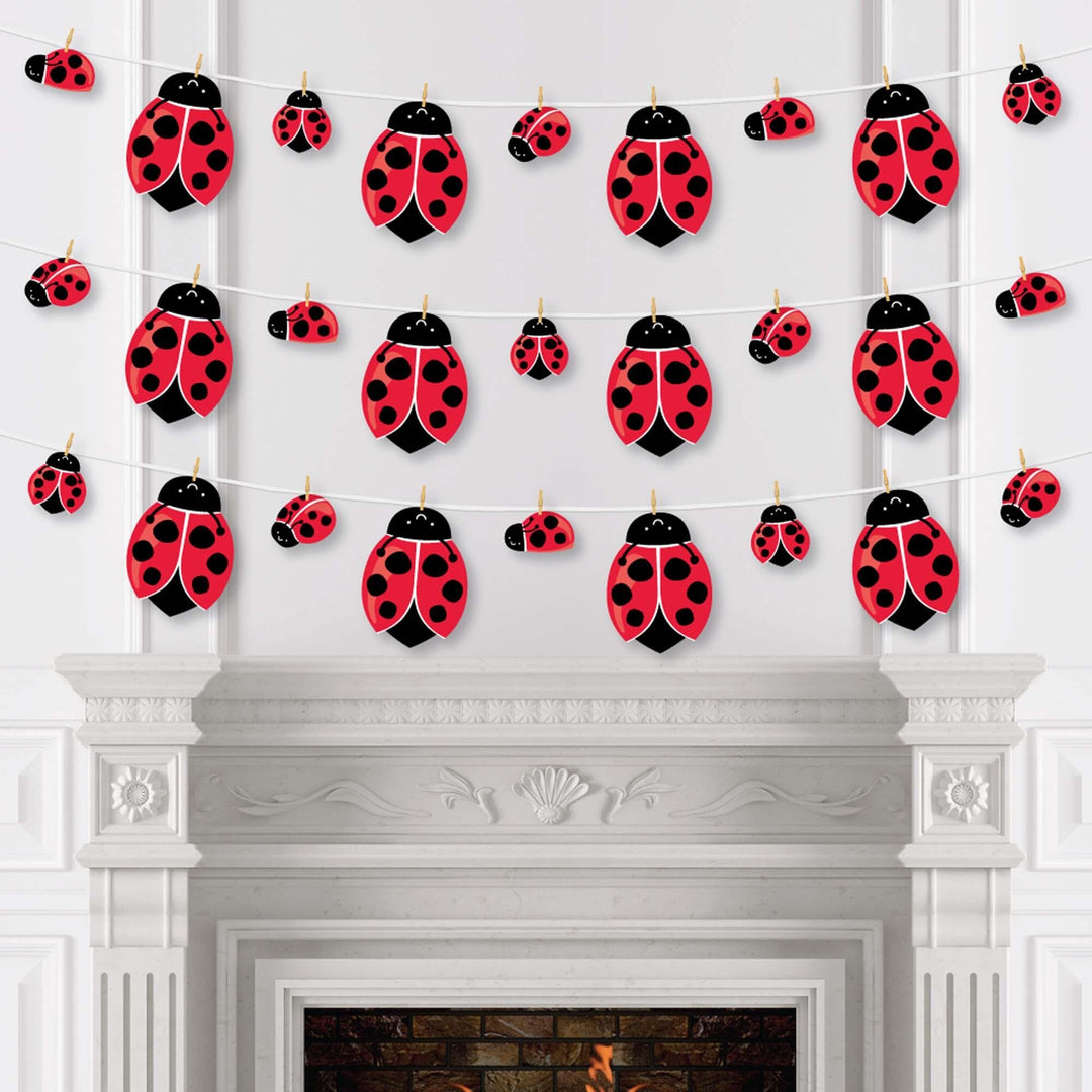 Happy Little Ladybug - Baby Shower or Birthday Party DIY Decorations - Clothespin Garland Banner - 44 Pieces