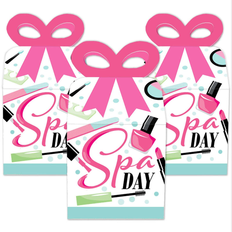 Spa Day - Square Favor Gift Boxes - Girls Makeup Party Bow Boxes - Set of 12