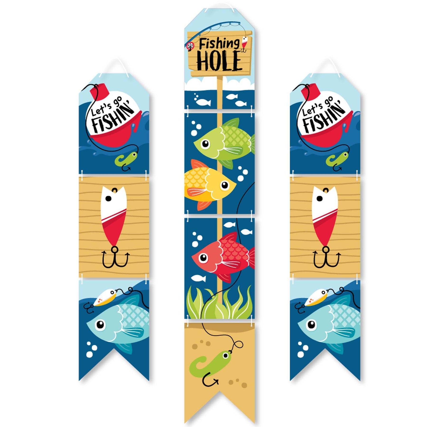 Big Dot of Happiness - Let's Go Fishing - Hanging Vertical Paper Door Banners - Fish Themed Party or Birthday Party Wall Decoration Kit - Indoor Door Decor