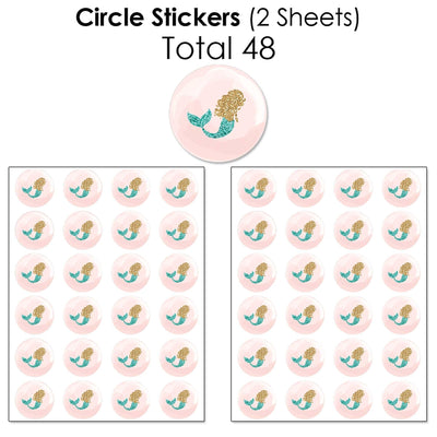 Let's Be Mermaids - Mini Candy Bar Wrappers, Round Candy Stickers and Circle Stickers - Baby Shower or Birthday Party Candy Favor Sticker Kit - 304 Pieces
