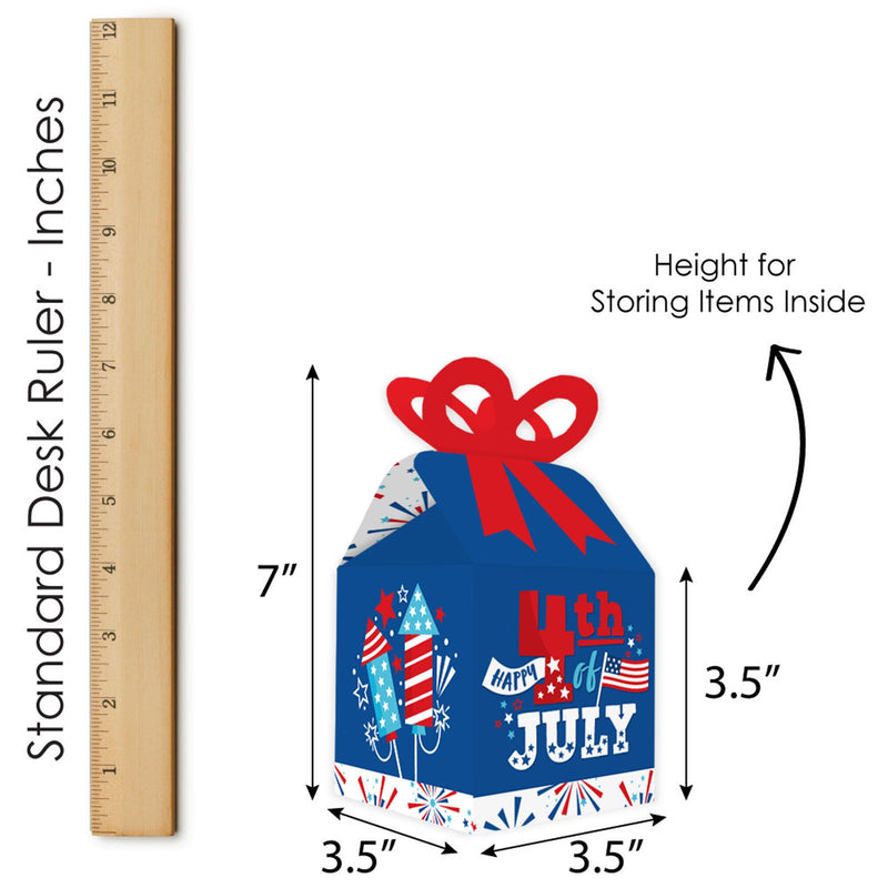 Firecracker 4th of July - Square Favor Gift Boxes - Red, White and Royal Blue Party Bow Boxes - Set of 12