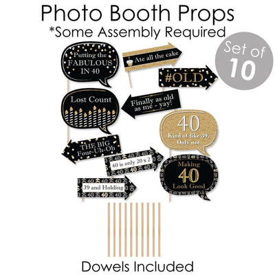 Adult 40th Birthday - Gold - Banner and Photo Booth Decorations - Birthday Party Supplies Kit - Doterrific Bundle