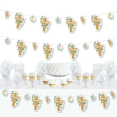 Confirmation Elegant Cross - Religious Party DIY Decorations - Clothespin Garland Banner - 44 Pieces