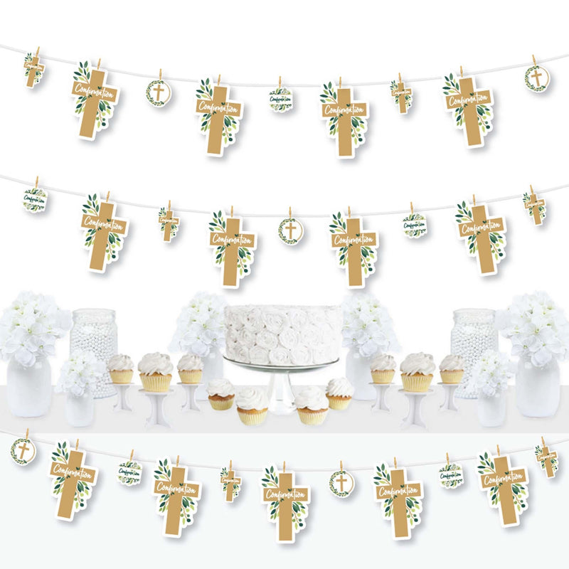 Confirmation Elegant Cross - Religious Party DIY Decorations - Clothespin Garland Banner - 44 Pieces