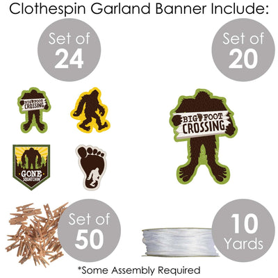 Sasquatch Crossing - Bigfoot Party or Birthday Party DIY Decorations - Clothespin Garland Banner - 44 Pieces