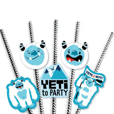 Yeti to Party - Paper Straw Decor - Abominable Snowman Party or Birthday Party Striped Decorative Straws - Set of 24