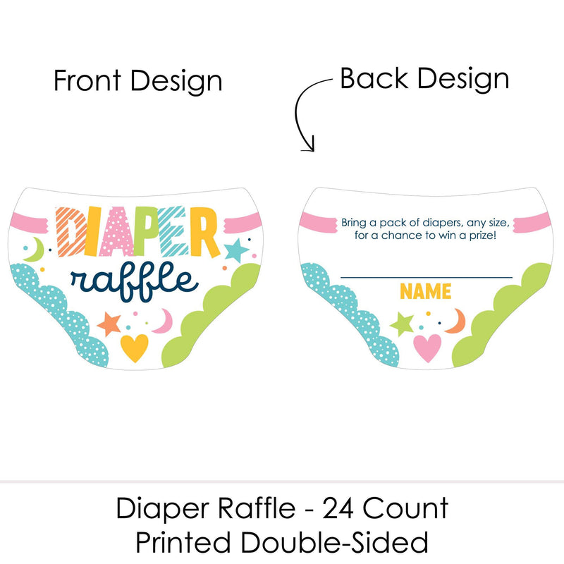 Colorful Baby Shower - Diaper Shaped Raffle Ticket Inserts - Gender Neutral Baby Shower Activities - Diaper Raffle Game - Set of 24