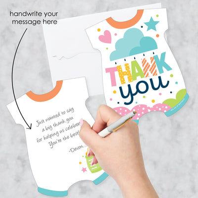 Colorful Baby Shower - Shaped Thank You Cards - Gender Neutral Party Thank You Note Cards with Envelopes - Set of 12